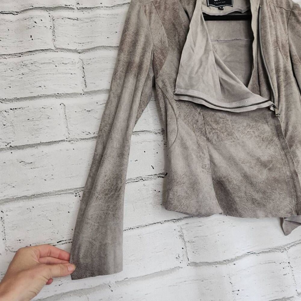 BNCI by Blanc Noir Womens Gray Asymmetrical Zipper Suede Moto Jacket Size Medium - Picture 8 of 13